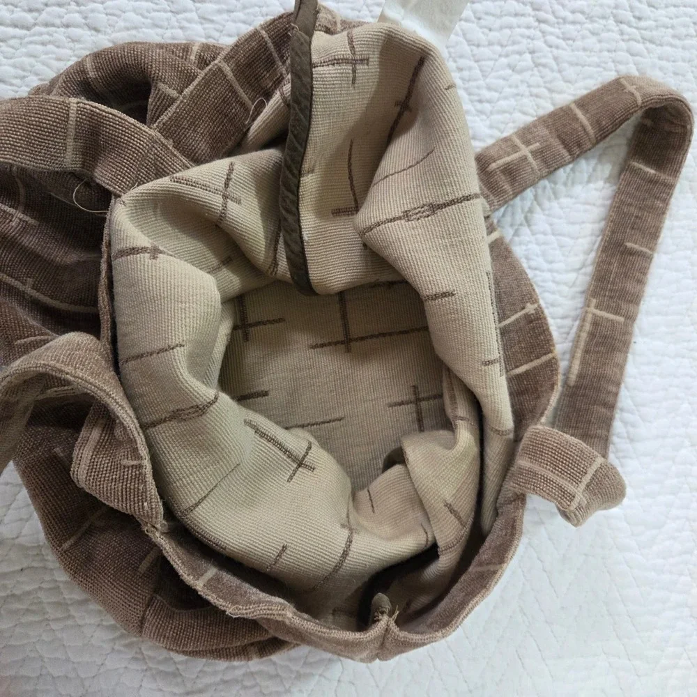 Brown Corduroy Abstract Cross Print‎ Tote Bag Minimalist Boho Shopper Handbag